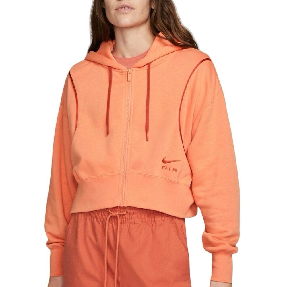 Nike Air Full-zip Cropped Peach Athletic Hoodie Womens Medium (Dq6579) EUC - Picture 8 of 8
